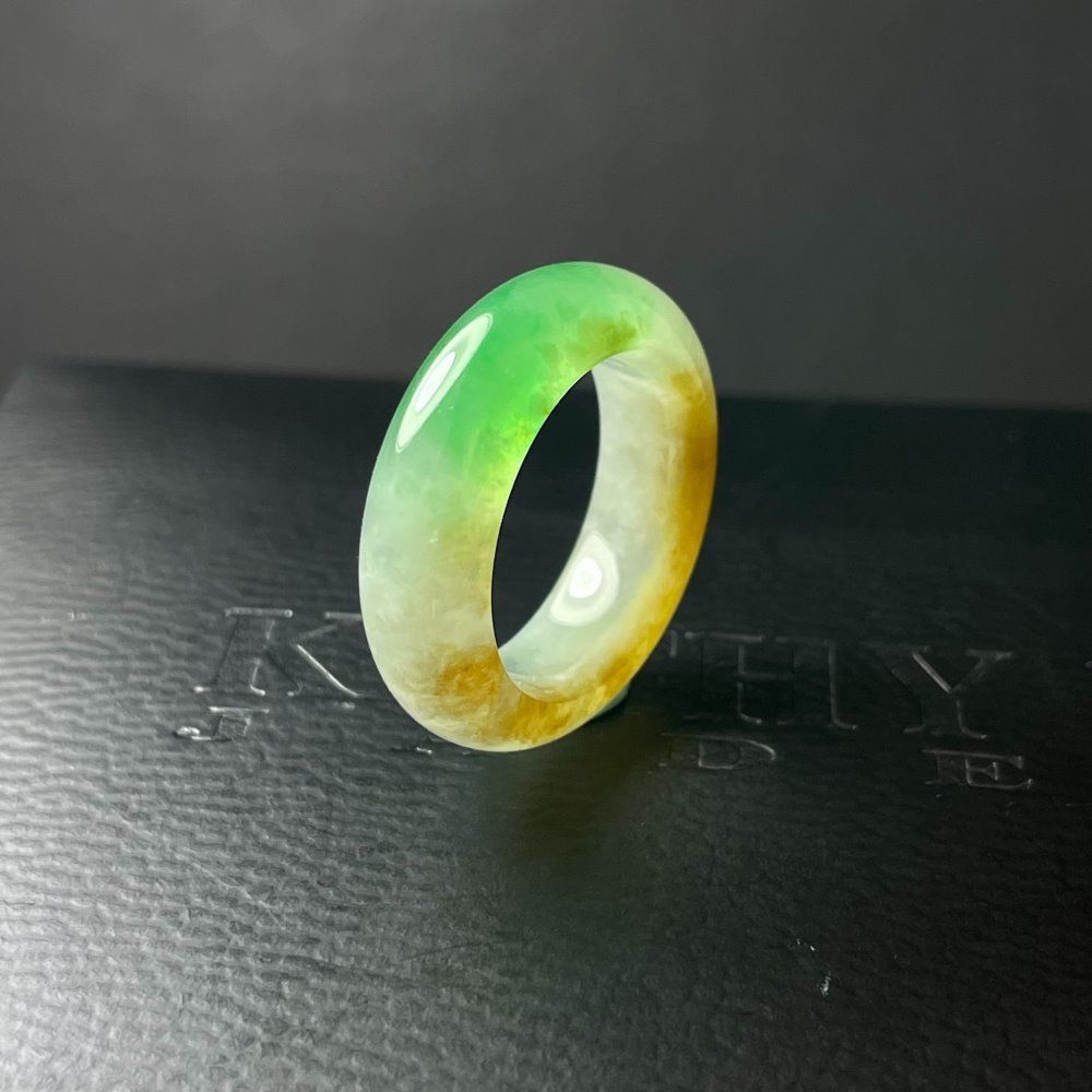 Anillo de jadeíta de tres colores amarillo y verde tipo hielo - ZROLMA (JQ2024921001)