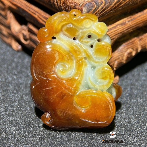 Hand-Carved Ice Yellow Jade Ruyi Mascot Pendant - ZROLMA