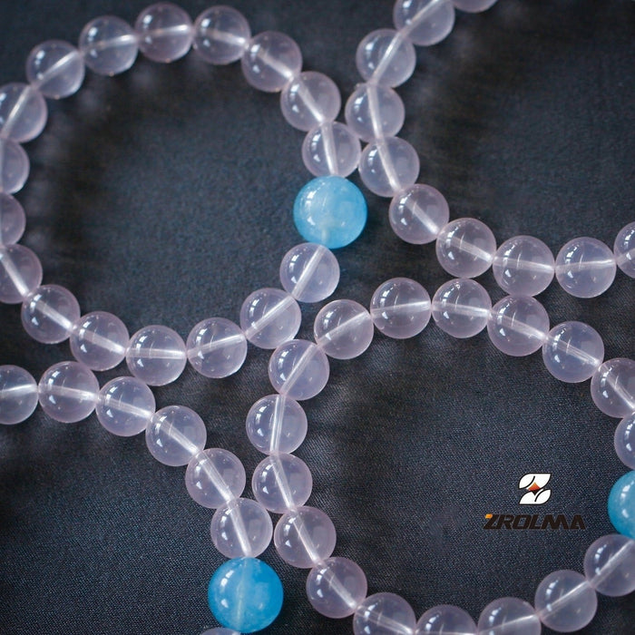 Pale Pink Crystal and Blue Aquamarine Beaded Bracelet-325404 - ZROLMA