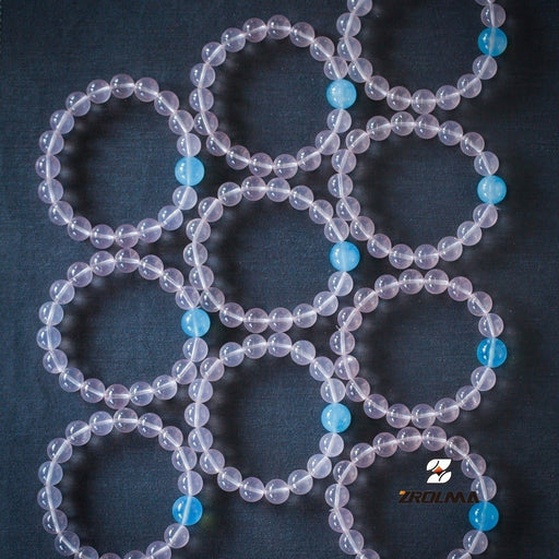Pale Pink Crystal and Blue Aquamarine Beaded Bracelet-325404 - ZROLMA