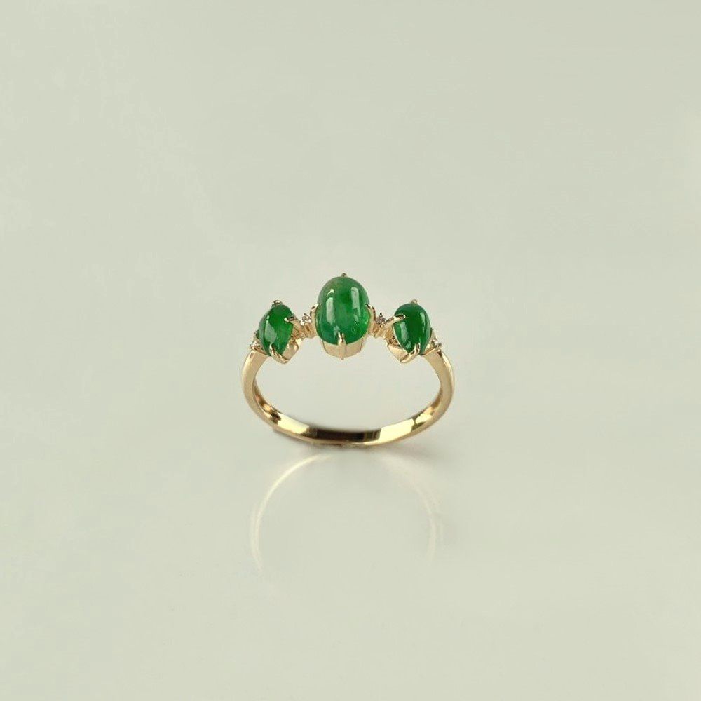 Anillo de jadeíta con cabujón esmeralda tipo hielo de tres piezas - ZROLMA (JZ2024921001)