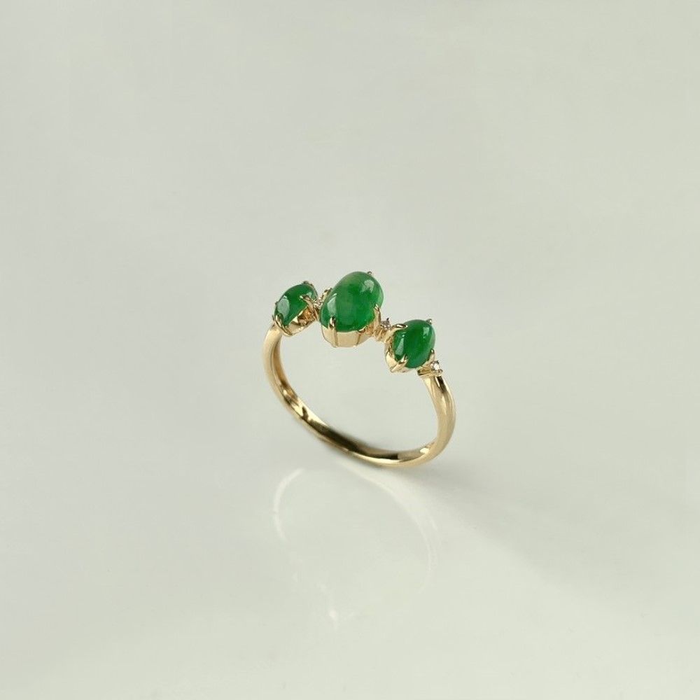 Anillo de jadeíta con cabujón esmeralda tipo hielo de tres piezas - ZROLMA (JZ2024921001)