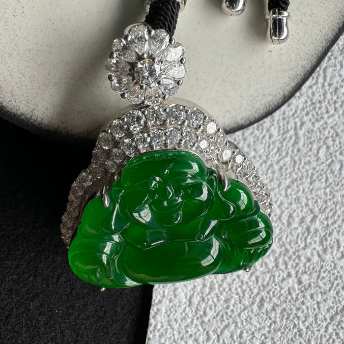 Imperial Green Icy Jadeite Buddha Pendant with 18k Gold Setting - ZROLMA
