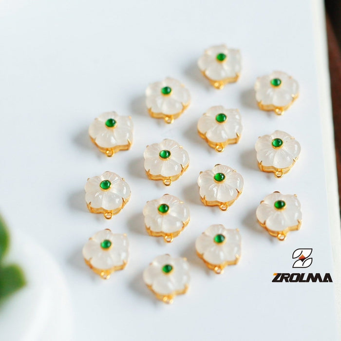 Exquisite Plum Blossom Shaped Crystal Earrings with 18K Gold and Jadeite Embellishment - 90014770 - ZROLMA
