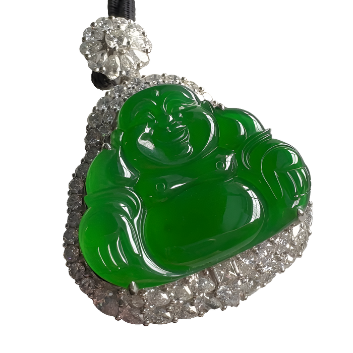 Imperial Green Icy Jadeite Buddha Pendant with 18k Gold Setting - ZROLMA